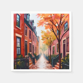 Guardanapo De Papel Aquarela de Outono de Boston Beacon Hill Massachus