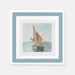 Guardanapo De Papel Aquarela de Vista Costeira de Velho Barco à Vela