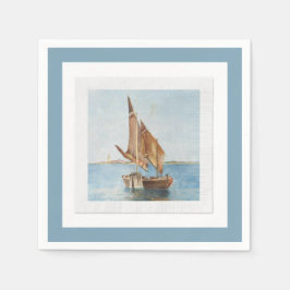 Guardanapo De Papel Aquarela de Vista Costeira de Velho Barco à Vela