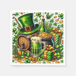 Guardanapo De Papel Aquarela Dia de São Patrício Cerveja, Moedas e Tre
