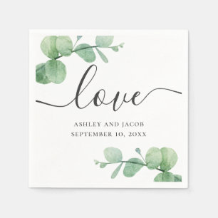 Guardanapo De Papel Aquarela eucalipto. Casamento com script elegante