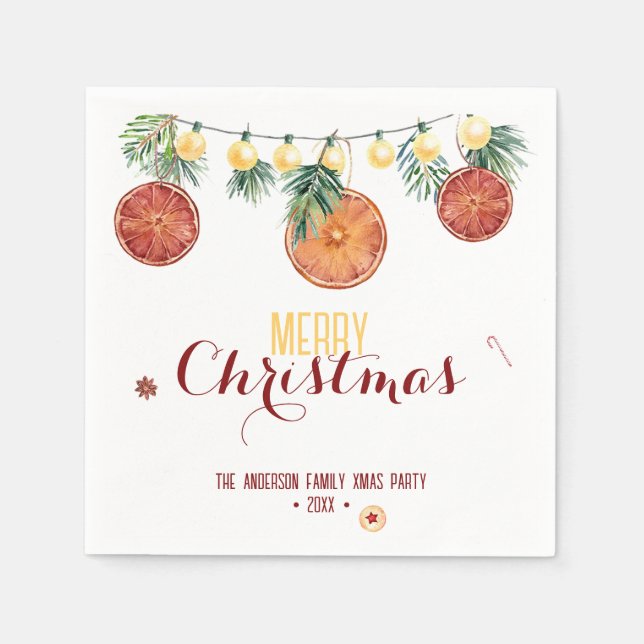 Guardanapo De Papel Aquarela Feliz Natal Luzes Festivas e Pinheiros (Frente)