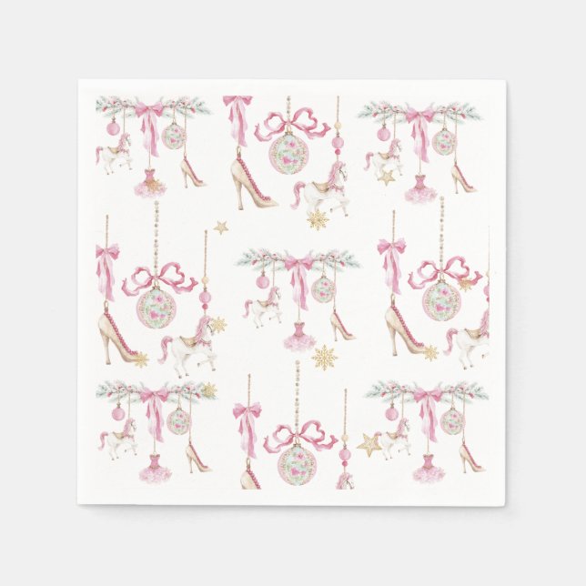 Guardanapo De Papel Aquarela Feliz Natal Quebra-Nozes balé rosa (Frente)
