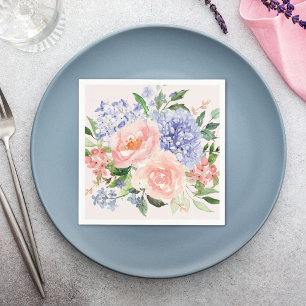 Guardanapo De Papel Aquarela Floral Azul Rosa Hydrangea Peônia Primave