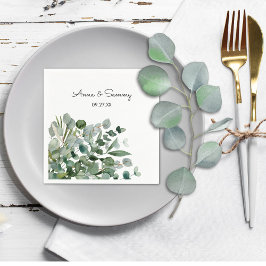 Guardanapo De Papel Aquarela Floral Eucalipto Casamento