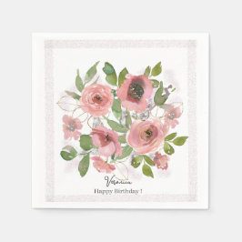 Guardanapo De Papel Aquarela Flores cor-de-rosa em Branco