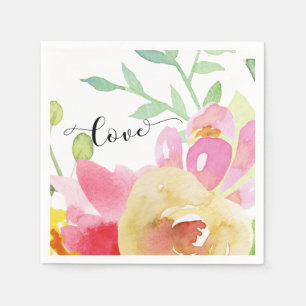 Guardanapo De Papel Aquarela Flores de Boho e Tipografia de Script Amo