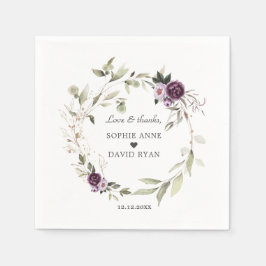 Guardanapo De Papel Aquarela Flores Púrpuras De Rosa Deixam Casamento