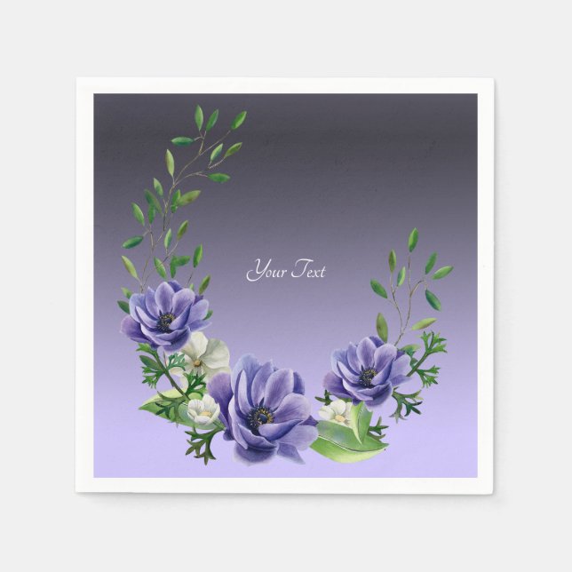 Guardanapo De Papel Aquarela Flores Roxas Napkins (Frente)