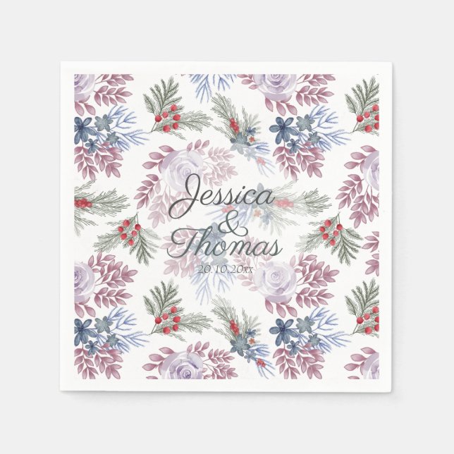 Guardanapo De Papel Aquarela Folhagem de inverno Casamento Napkins (Frente)
