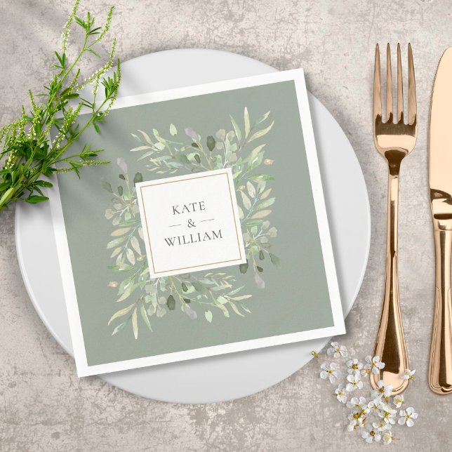 Guardanapo De Papel Aquarela Folhagem Verde Salvia (Criador carregado)