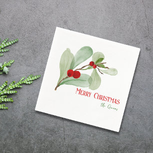 Guardanapo De Papel Aquarela Frutas de Azevinho Simples Feliz Natal