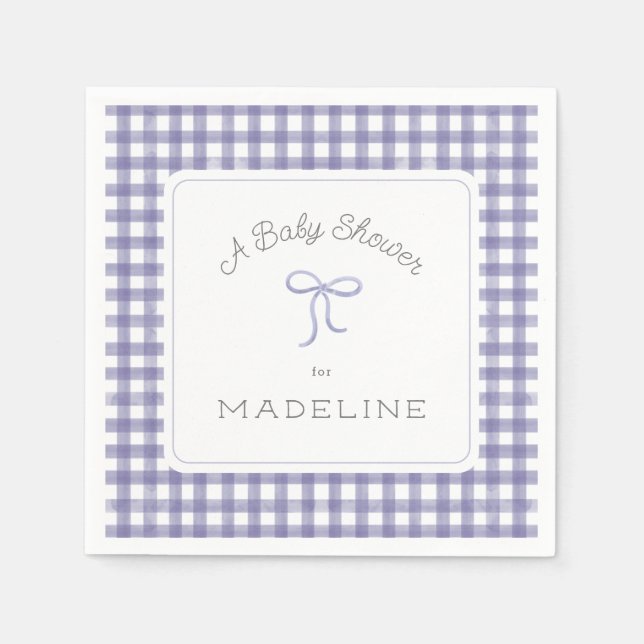 Guardanapo De Papel Aquarela Gingham Chá de fraldas roxo (Frente)