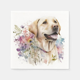 Guardanapo De Papel Aquarela Labrador Retriever Dourado e Flores