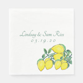 Guardanapo De Papel Aquarela Limão  Buquê Citrino Amarelo Casamento
