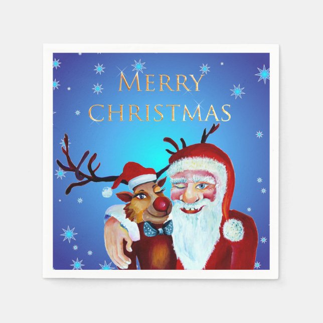 Guardanapo De Papel Aquarela Magical Santa Claus Sorrindo Rudolph (Frente)