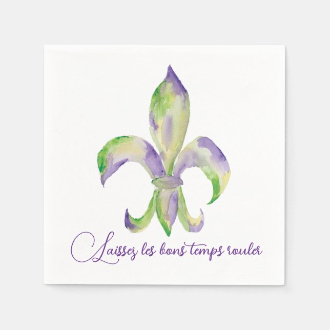 Guardanapo De Papel Aquarela Mardi Gras Fleur de Lis (Frente)