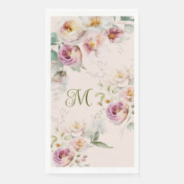GUARDANAPO DE PAPEL AQUARELA MONOGRAMA FLORAL ROSA LINDO INICIAL