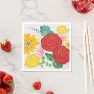Guardanapo De Papel Aquarela Natureza Rosa vermelha Amarelo Margarida