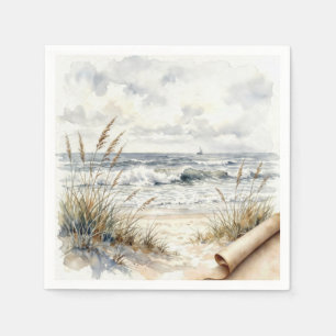 Guardanapo De Papel Aquarela Oceano Praia com Papel Enrolado
