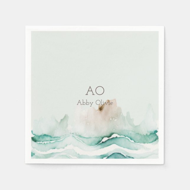 Guardanapo De Papel Aquarela pastosa turquesa verde (Frente)