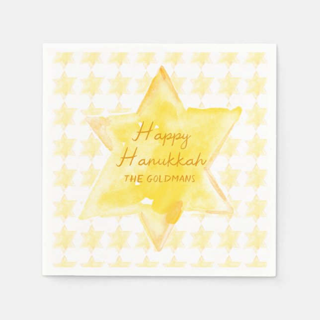 Guardanapo De Papel Aquarela personalizada - estrela judaica Hanukkah (Frente)