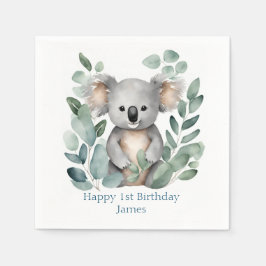 Guardanapo De Papel Aquarela Personalizada Koala Bear Aniversário