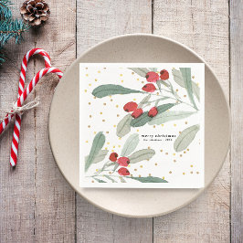 Guardanapo De Papel Aquarela Verde Botânico Frutas Vermelhas Personali