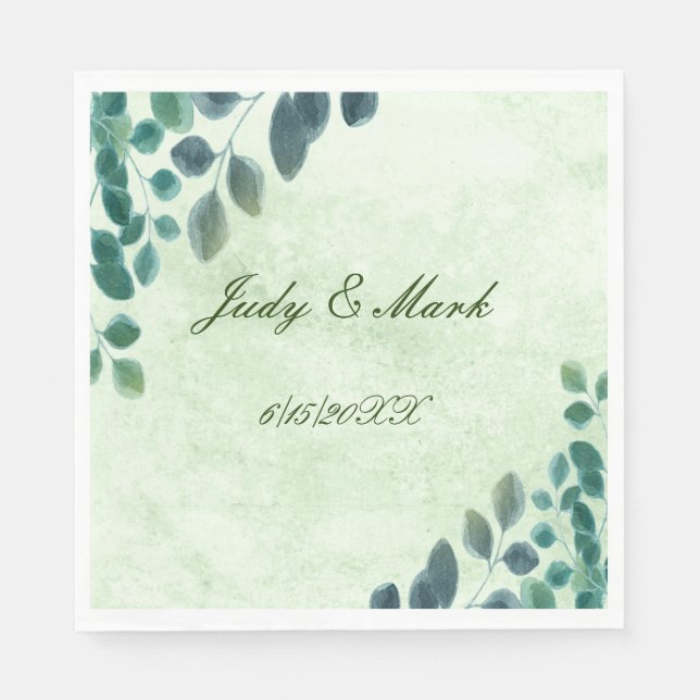Guardanapo De Papel Aquarela Verde Eucalyptus Deixa Papel Napkin (Frente)