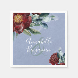 Guardanapo De Papel Aquarelas Florais | Azul empoeirado e Vermelho Bor