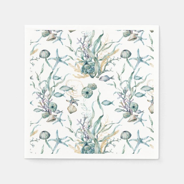 Guardanapo De Papel Aquarelas sob o Mar de Meia-Marinha (Frente)