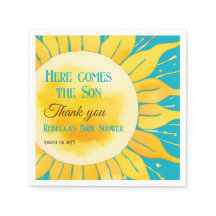 Aqui vem o Chá de fraldas de sol azul do filho