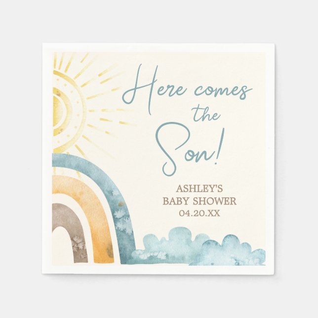 Guardanapo De Papel Aqui Vem O Chá de fraldas Do Filho Retro (Frente)