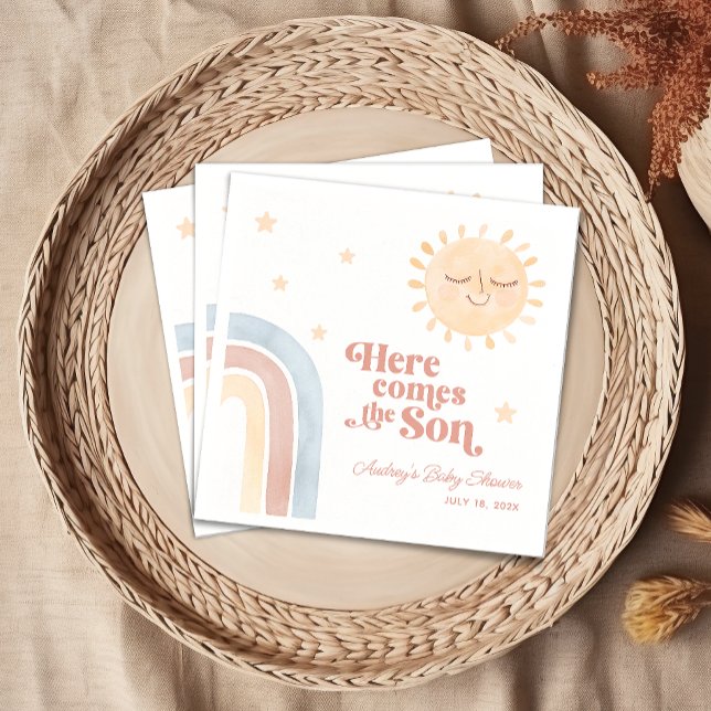 Guardanapo De Papel Aqui vem o Chá de fraldas Son Boho (Here Comes the Son Boho Baby Shower Napkins)