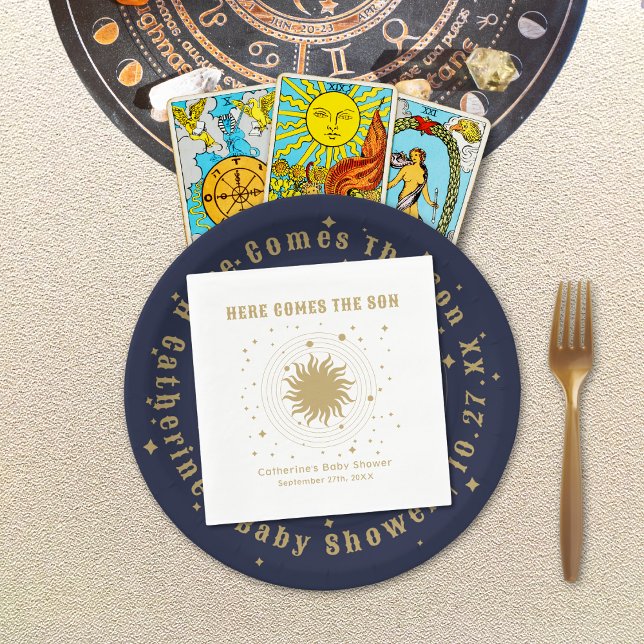 Guardanapo De Papel Aqui Vem O Filho | Chá de fraldas celestial (Criador carregado)