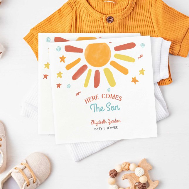 Guardanapo De Papel Aqui Vem O Filho Chá de fraldas Retro Boy (Criador carregado)