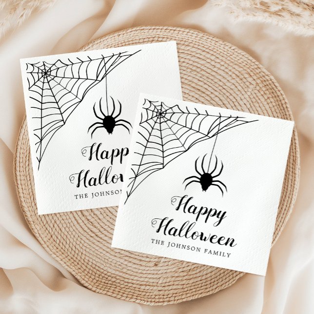 Guardanapo De Papel Aranha Negra Cuja Feliz Halloween Napkins (Cute Black Spider Happy Halloween Napkins)