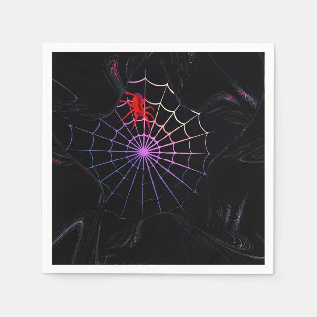 Guardanapo De Papel Aranha Vermelha Em Uma Web Brilhante (Frente)