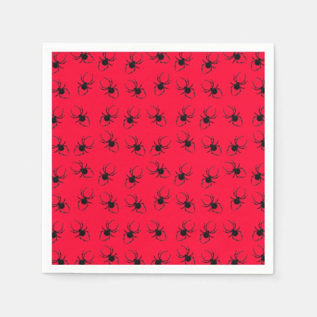 Guardanapo De Papel Aranhas Pretas em Vermelho (Frente)