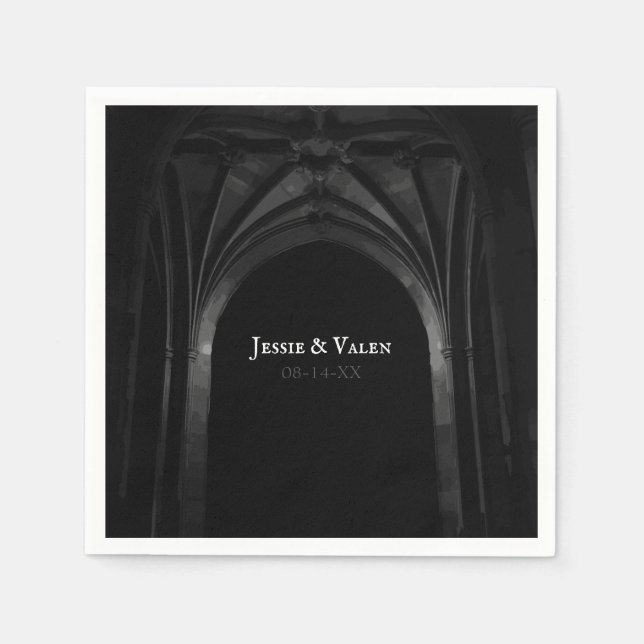 Guardanapo De Papel Arca Gótica Casamento Legante Preto Escuro e Branc (Frente)