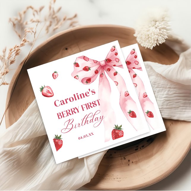Guardanapo De Papel Arco Berry First Strawberry Birthday Napkins (Criador carregado)