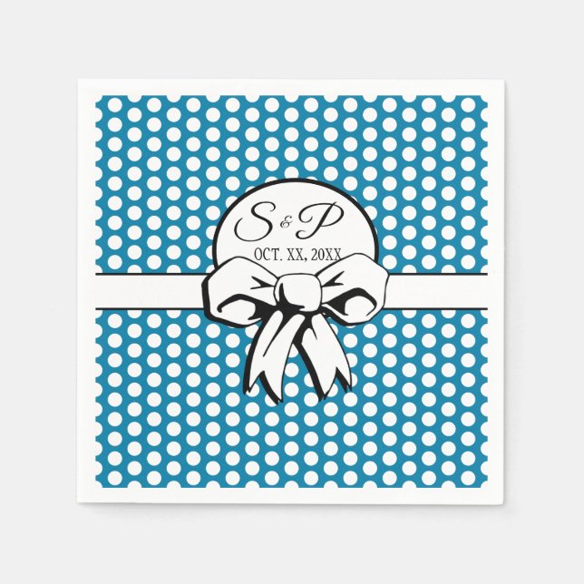 Guardanapo De Papel Arco branco de Bolinhas azul ceruliano personaliza (Frente)
