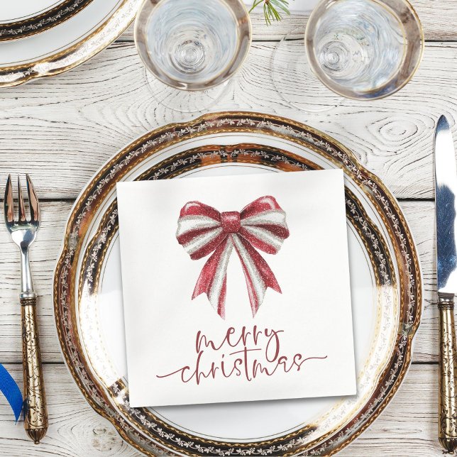 Guardanapo De Papel Arco branco vermelho brilhante Feliz Natal (Criador carregado)