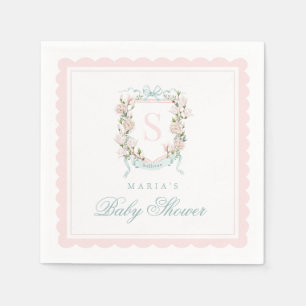 Guardanapo De Papel Arco com Babado Rosa Crest Monograma