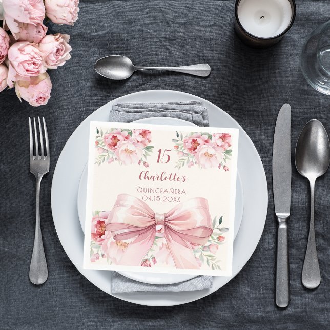 Guardanapo De Papel Arco cor-de-rosa Quinceanera rosas (Criador carregado)