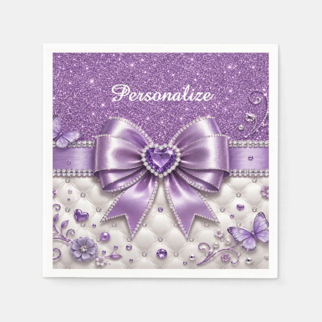 Guardanapo De Papel Arco de Coração com Brilho Roxo Design Personaliza (Frente)