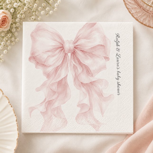 Guardanapo De Papel Arco de Fita Rosa Chá de Bebê  (Criador carregado)