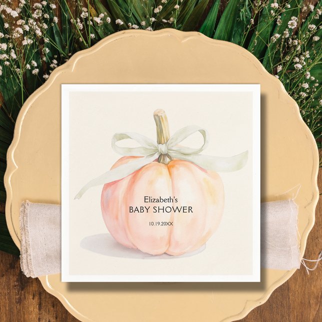 Guardanapo De Papel Arco De Ivory Pequeno Chá de fraldas De Abóbora (Ivory Bow Little Pumpkin Gender Neutral Baby Shower Napkins)