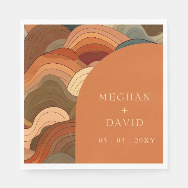 Guardanapo De Papel Arco de Onda de Retrô Terrestre Terracotta Laranja (Frente)