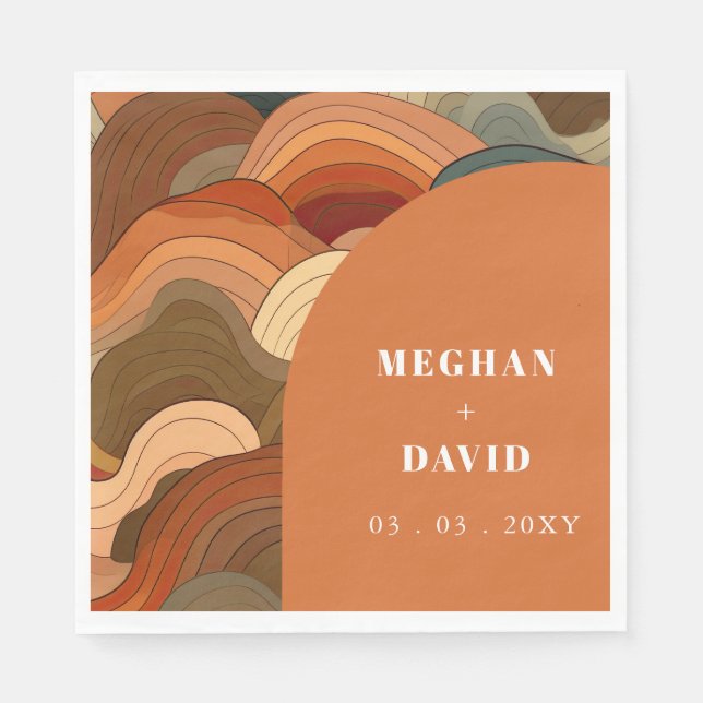 Guardanapo De Papel Arco de Onda de Retrô Terrestre Terracotta Laranja (Frente)